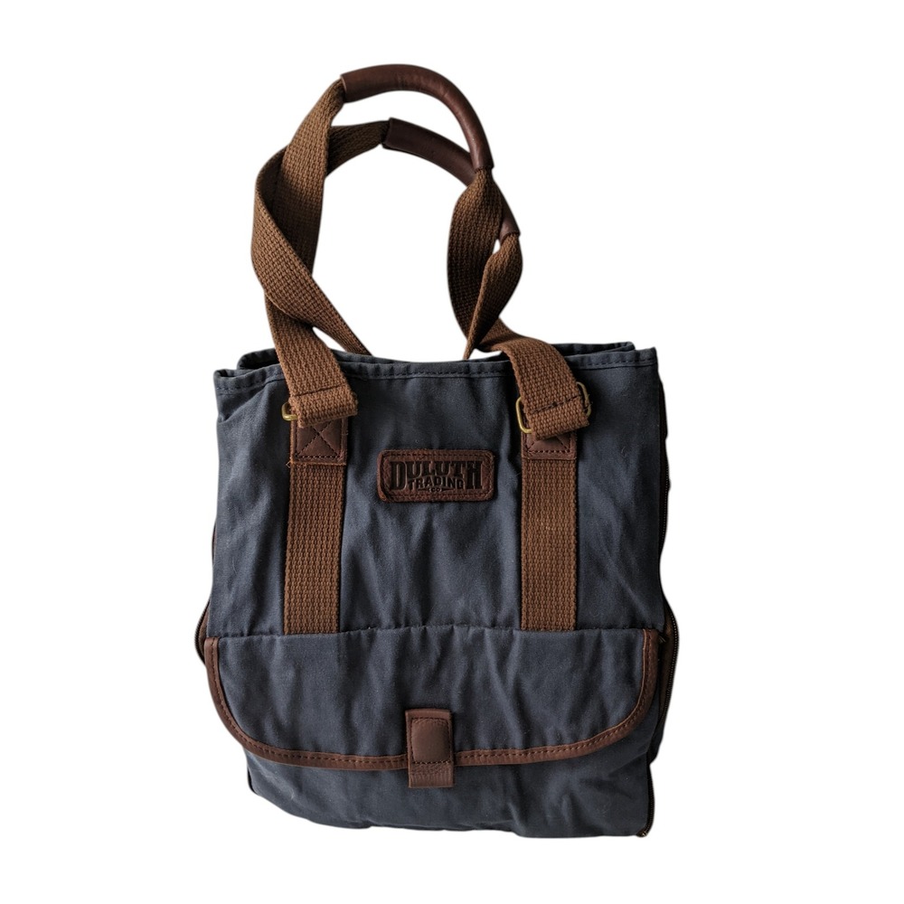 Duluth Trading‎ Co Navy Canvas Leather Trim Tote Bag Utility Messenger 19602